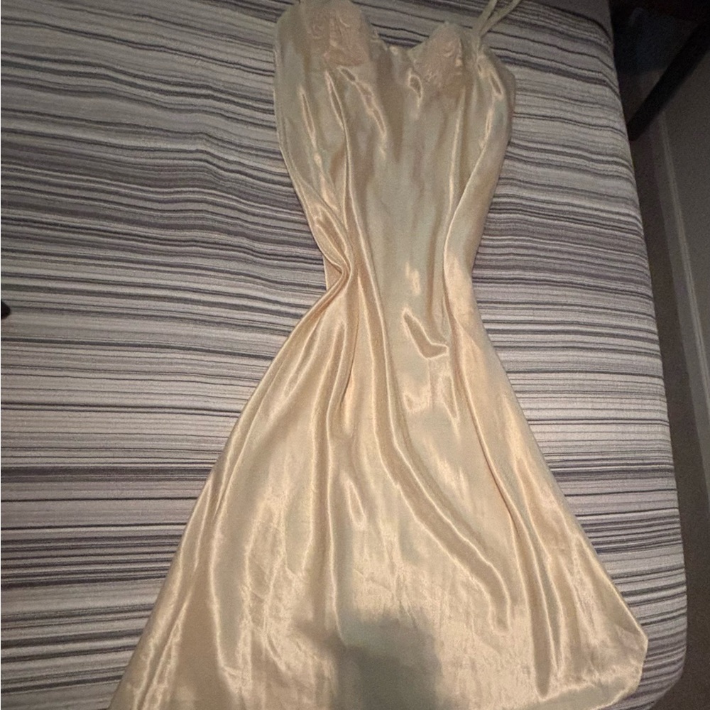 Elegant yellow Cream Satin Slip Dress